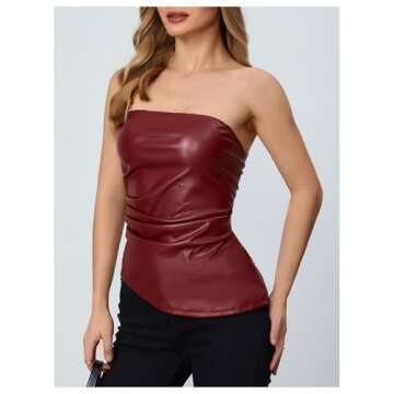 Stylish Faux Leather Strapless Tube Top in Burgundy