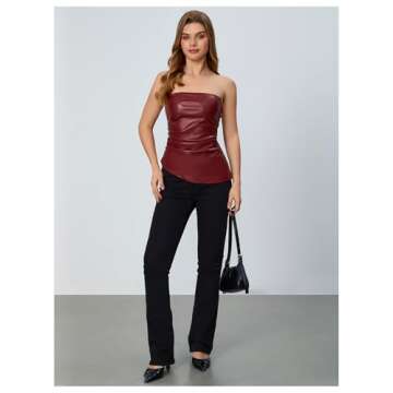 Stylish Faux Leather Strapless Tube Top in Burgundy