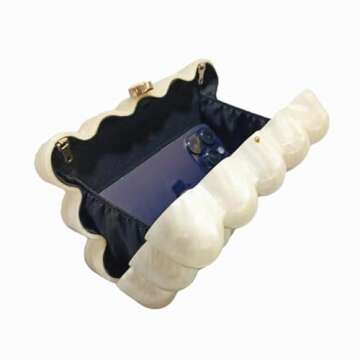 WuDiaoer Women Acrylic Clutch Purse Chic Marble Evening Handbag with Chain Wedding Clutch Crossbody Bag for Prom Party, Pearl White