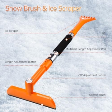 49.2inch Ice Scraper with Snow Brush, Ice Scrapers for Car Windshield,Extendable Snow Removal Tool f...