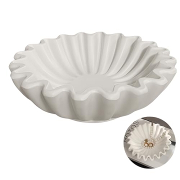 AGUMARK White Fluted Ruffle Decorative Bowl - Ideal Accent for Home Decor and Organization