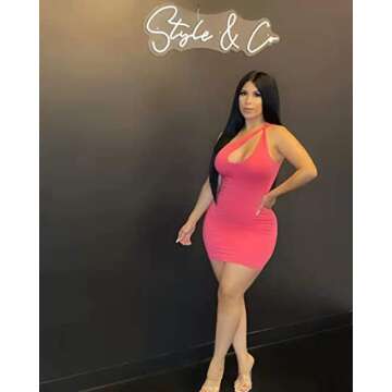 KERPELLY Women's Sexy One Shoulder Hollow Out Knot Sleeveless Bodycon Mini Club Party Dress,Fuchsia,L