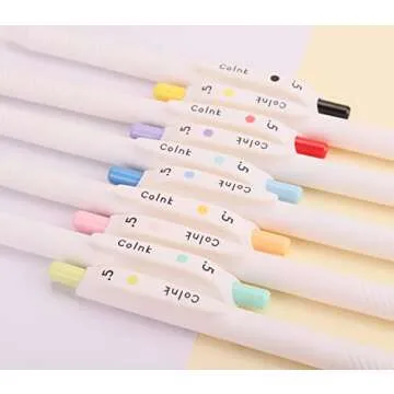 COLNK Color Gel Pens Fine Point 0.5mm for Jouranling Planners, Soft Touch,Retractable White Writing Pens Assorted Colors Ink, Colorful Pens for Note Taking, Count-10