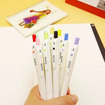 COLNK Color Gel Pens Fine Point 0.5mm for Jouranling Planners, Soft Touch,Retractable White Writing Pens Assorted Colors Ink, Colorful Pens for Note Taking, Count-10