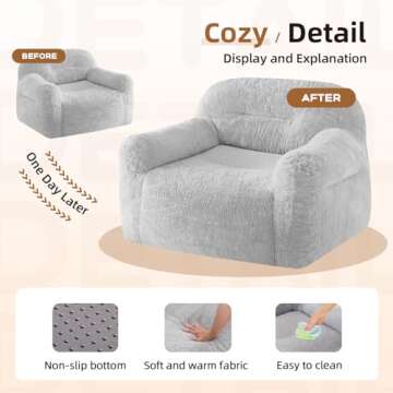 Spacocld Giant Bean Bag Chair for Adults - Large Bean Bag Couch with Armrests, Bean Bag Sofa Stuffed High-Density Foam, Plush Lazy Sofa Comfy Chair, BeanBag Chair for Bedroom, Living Room (Light Grey)