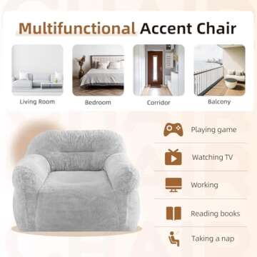 Spacocld Giant Bean Bag Chair for Adults - Large Bean Bag Couch with Armrests, Bean Bag Sofa Stuffed High-Density Foam, Plush Lazy Sofa Comfy Chair, BeanBag Chair for Bedroom, Living Room (Light Grey)