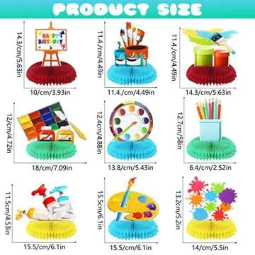 9 Pieces Paint Party Decorations Art Birthday Honeycomb Centerpieces Sip and Paint Party Supplies for Art Birthday Favor Photo Booth Props