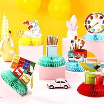 9 Pieces Paint Party Decorations Art Birthday Honeycomb Centerpieces Sip and Paint Party Supplies for Art Birthday Favor Photo Booth Props