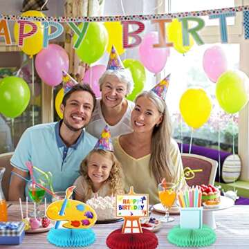 9 Pieces Paint Party Decorations Art Birthday Honeycomb Centerpieces Sip and Paint Party Supplies for Art Birthday Favor Photo Booth Props