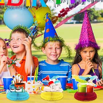 9 Pieces Paint Party Decorations Art Birthday Honeycomb Centerpieces Sip and Paint Party Supplies for Art Birthday Favor Photo Booth Props