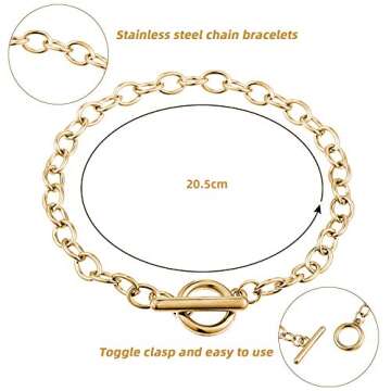 Hicarer 24 Pieces Bracelet Chains Bulk with OT Toggle Clasp Alloy Link Chains DIY Jewelry Making Bra...