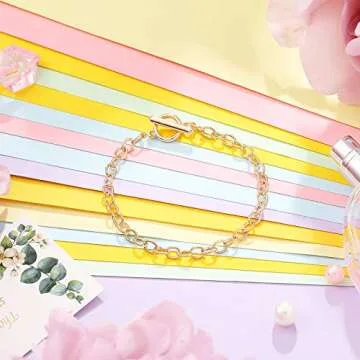 Hicarer 24 Pieces Bracelet Chains Bulk with OT Toggle Clasp Alloy Link Chains DIY Jewelry Making Bracelets for Women DIY Jewelry Crafts Supplies(Gold)