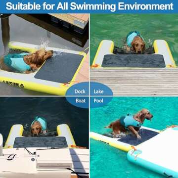 Inflatable Dog Water Ramp Pool Float Floating Ladder Steps for Dogs Safe and Easy Access to Water for Dogs Boat Ramp for Pool, Lake, Boat, Dock, with Non-Slip Pad and High Visibility