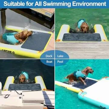 Inflatable Dog Water Ramp Pool Float Floating Ladder Steps for Dogs Safe and Easy Access to Water for Dogs Boat Ramp for Pool, Lake, Boat, Dock, with Non-Slip Pad and High Visibility