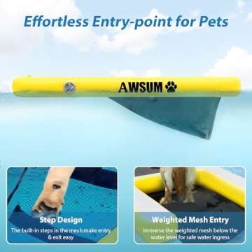 Inflatable Dog Water Ramp Pool Float Floating Ladder Steps for Dogs Safe and Easy Access to Water for Dogs Boat Ramp for Pool, Lake, Boat, Dock, with Non-Slip Pad and High Visibility