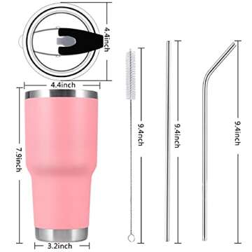 Toopify 30 oz Stainless Steel Insulated Tumbler Travel Mug with Straw Slider Lid, Cleaning Brush, Double Wall Vacuum