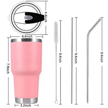 Toopify 30 oz Stainless Steel Insulated Tumbler Travel Mug with Straw Slider Lid, Cleaning Brush, Double Wall Vacuum