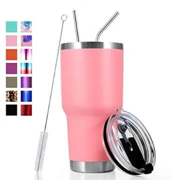 Toopify 30 oz Stainless Steel Insulated Tumbler Travel Mug with Straw Slider Lid, Cleaning Brush, Double Wall Vacuum
