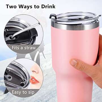 Toopify 30 oz Stainless Steel Insulated Tumbler Travel Mug with Straw Slider Lid, Cleaning Brush, Double Wall Vacuum