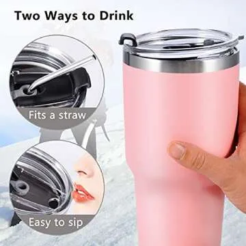 Toopify 30 oz Stainless Steel Insulated Tumbler Travel Mug with Straw Slider Lid, Cleaning Brush, Double Wall Vacuum
