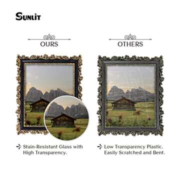 Sunlit Vintage Picture Frame 8x10 Inch, Luxury Antique Photo Frames with Glass Front, Photo Display, Tabletop Wall Hanging, Gift Ideas, Gold and Black