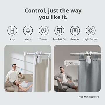 SwitchBot Curtain Smart Electric Motor - Wireless App Automate Timer Control, Add SwitchBot Hub to Make it Compatible with Alexa, Google Home, IFTTT (Rod2.0 Version, Black)