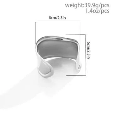 COLORFUL BLING Chunky Gold Silver Open Wide Hammered Wrist Cuff Bangle Adjustable Hollow Leaf Flower Wrap Bracelet for Women Statement Wristband Jewelry-Silver