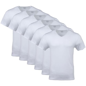 Gildan Men's V-Neck T-Shirts Multipack - 6 White Shirts in Large