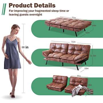 Opoiar Futon Sofa Bed,Lounge Memory Foam Sleeper Couch for Living Room,Convertible Loveseat for Comp...