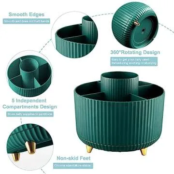 Cayxenful Pencil Holder For Desk,5 Slots 360°Degree Rotating Desk Organizers And Accessories,Deskto...