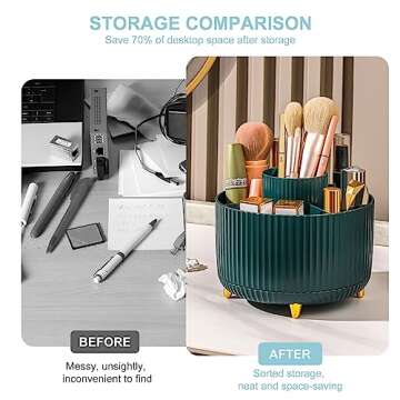 Cayxenful Pencil Holder For Desk,5 Slots 360°Degree Rotating Desk Organizers And Accessories,Desktop Storage Stationery Supplies Organizer, Cute Pencil Cup Pot For Office, School, Home (A-Green)