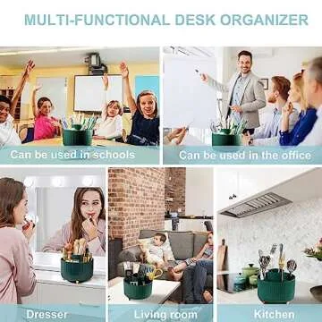 Cayxenful Pencil Holder For Desk,5 Slots 360°Degree Rotating Desk Organizers And Accessories,Desktop Storage Stationery Supplies Organizer, Cute Pencil Cup Pot For Office, School, Home (A-Green)