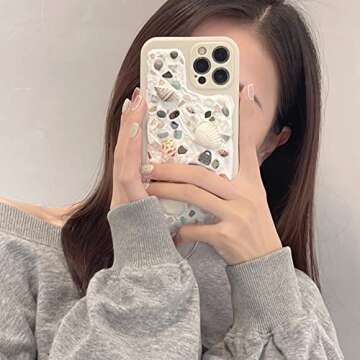 MORWLAT Cute Case Cover Compatible for iPhone 15/15 Pro/Pro Max Case Summer Beach Shells for Girl Women Soft Handmade Fashion Protective iPhone 15 Pro Case (iPhone 15 Pro) Clear