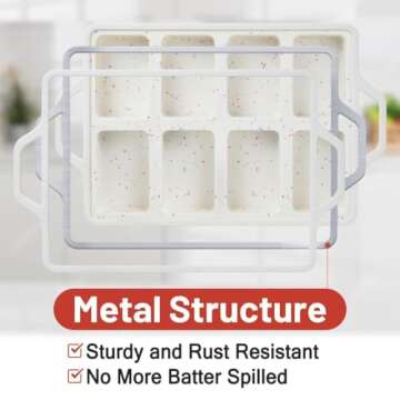 CAKETIME Mini Loaf Pans, Metal Reinforced Frame Silicone Mini Bread Loaf Pans 8 Cavities Nonstick fo...