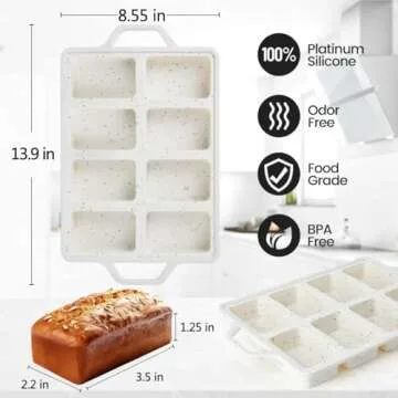 CAKETIME Mini Loaf Pans, Metal Reinforced Frame Silicone Mini Bread Loaf Pans 8 Cavities Nonstick for Baking Cornbread, Mini Bread, Mini Loaf, Brownie, Cheesecake, Chocolate 2 Pack Confetti, Small