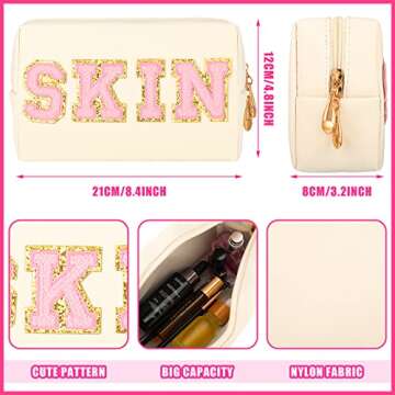 Sotiff 2 Pcs Preppy Patch Makeup Bag Waterproof Chenille Letter Cosmetic Bag Portable Toiletry Bag Z...