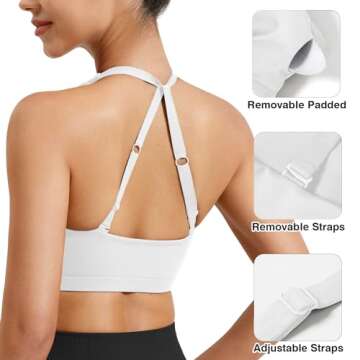 VOYJOY Workout Sports Bras for Women Padded Backless Strappy Fitness Wireless Gym Medium Impact Bra Yoga Crop Top White L