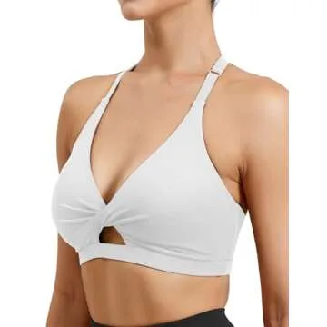 VOYJOY Workout Sports Bras for Women Padded Backless Strappy Fitness Wireless Gym Medium Impact Bra Yoga Crop Top White L