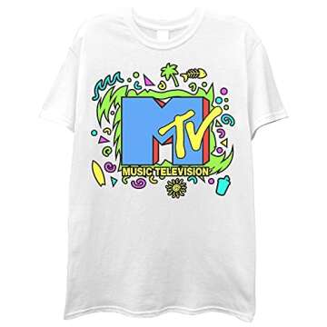 MTV mens Mtv Logo 90's Retro T-shirt T Shirt, White, Large US