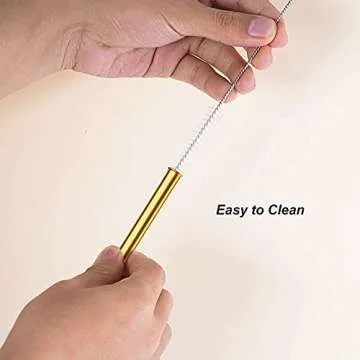 Reusable Stainless Steel Metal Straws,Set of 12 0.24"Wide Gold Drinking Straws for 16-30oz Tumblers,6 Straight 6 Bent with 2 Cleaning Brushes and 1 Travel Case