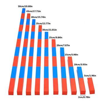 Home Version Montessori Numerical Rods Wooden Red&Blue Number Rods Montessori Math Early Learning Material Numerical Rods 1.96in to 19.68in Math Preschool Training Kids Toys