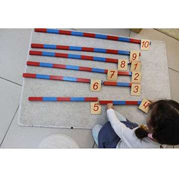 Home Version Montessori Numerical Rods Wooden Red&Blue Number Rods Montessori Math Early Learning Material Numerical Rods 1.96in to 19.68in Math Preschool Training Kids Toys