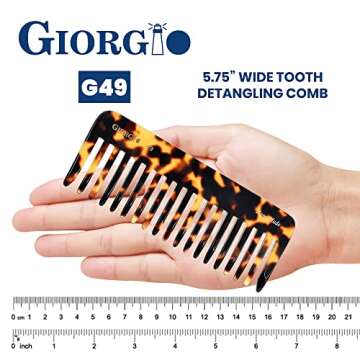 Giorgio G49 Large Hair Detangling Comb, Wide Teeth for Thick Curly Wavy Hair. Long Hair Detangler Comb For Wet and Dry. Handmade of Quality Cellulose, Saw-Cut, Hand Polished, White Tokyo (5.75")