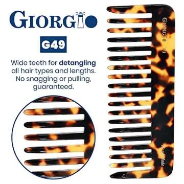 Giorgio G49 Large Hair Detangling Comb, Wide Teeth for Thick Curly Wavy Hair. Long Hair Detangler Comb For Wet and Dry. Handmade of Quality Cellulose, Saw-Cut, Hand Polished, White Tokyo (5.75")