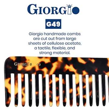 Giorgio G49 Large Hair Detangling Comb, Wide Teeth for Thick Curly Wavy Hair. Long Hair Detangler Comb For Wet and Dry. Handmade of Quality Cellulose, Saw-Cut, Hand Polished, White Tokyo (5.75")