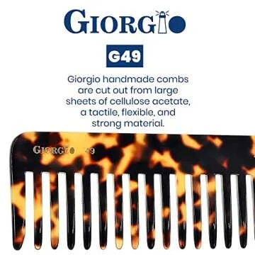 Giorgio G49 Large Hair Detangling Comb, Wide Teeth for Thick Curly Wavy Hair. Long Hair Detangler Comb For Wet and Dry. Handmade of Quality Cellulose, Saw-Cut, Hand Polished, White Tokyo (5.75")