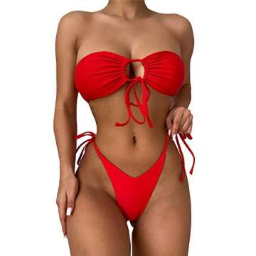 SOLY HUX Women's Floral Print Tie Front Bikini Bathing Suit 2 Piece Swimsuits Red M