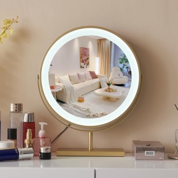 DFFINE Golden Makeup Vanity Mirror with LED Lights - 13.8 Inch Smart Touch Lighted Mirror
