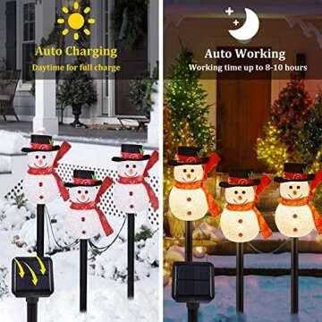 LIGHTSHINE Snowman Shape Solar Christmas Decorations, Solar Landscape Pathway Christmas Stakes Light...