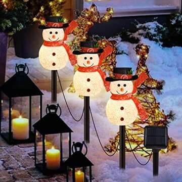 LIGHTSHINE Snowman Shape Solar Christmas Decorations, Solar Landscape Pathway Christmas Stakes Lights, Outdoor Christmas Lights Decor for Yard, Patio, Porch